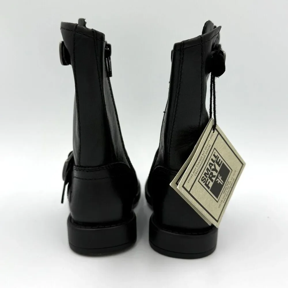 Small Frye Kids Youth 5 Black Leather Engineer Moto Boots Harness Buckle NWT